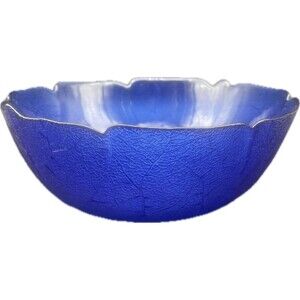 VTG MCM Arcoroc France COBALT BLUE Aspen Leaf Large Glass Bowl 10.5”